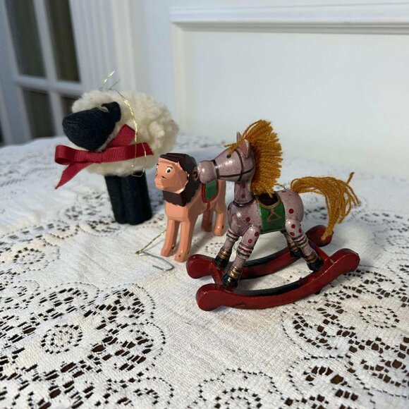 Vintage Lamb,  Lion & Rocking Horse Christmas ornaments - Picture 1 of 10